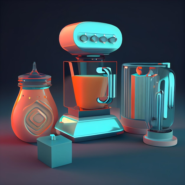 Appareils de cuisine Blender bouilloire électrique cafetière rendu 3d