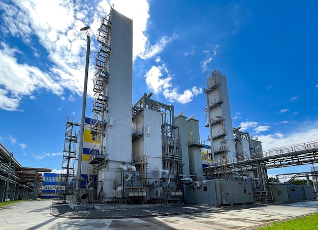 Photo l'apparence de la colonne de distillation et de l'échangeur de chaleur principal pour séparer l'air en oxygène