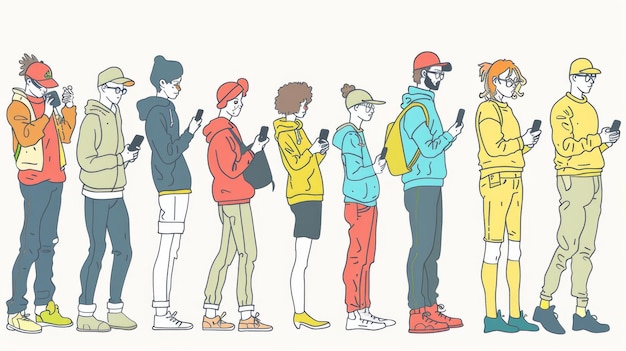 L'apparence de la société moderne Les gens regardent les téléphones portables Illustration moderne