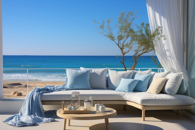 Appartement au bord de la mer avec un porche serein et une vue spectaculaire générative IA