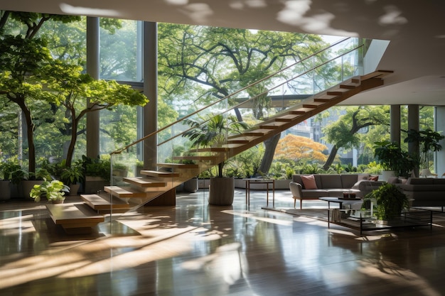 Appartement contemporain avec vue sur un parc luxuriant reliant la nature et l'architecture