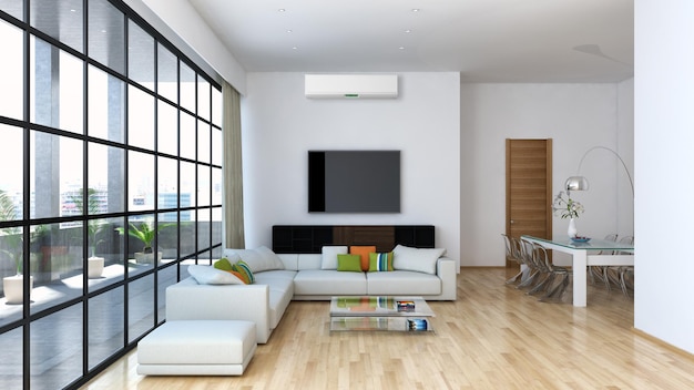 Appartement intérieur moderne avec illustration de rendu 3D de climatisation