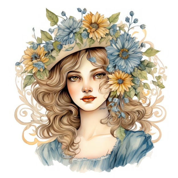 Appel intemporel de l’esthétique vintage célébré dans un clipart aquarelle de Renaissance Daisy Floral L