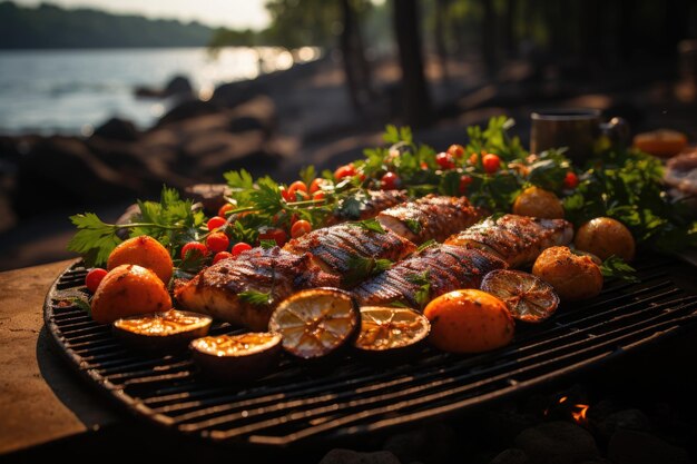 Appétissant poisson grillé aux légumes grillés