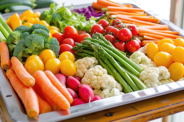 Appétit de restauration Des légumes crus frais et sains Un plateau avec de la salade sur l'assiette