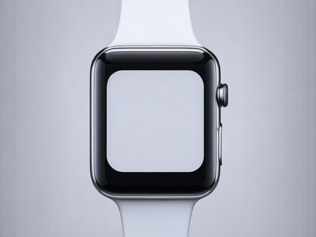 Photo apple watch sport 42 mm, boîtier en aluminium argenté avec bracelet sport noir et application d'activité à l'écran