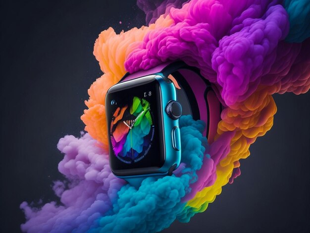 Photo apple watch sport 42mm boîtier en aluminium argenté avec bande sport noire avec application d'activité sur l'écran