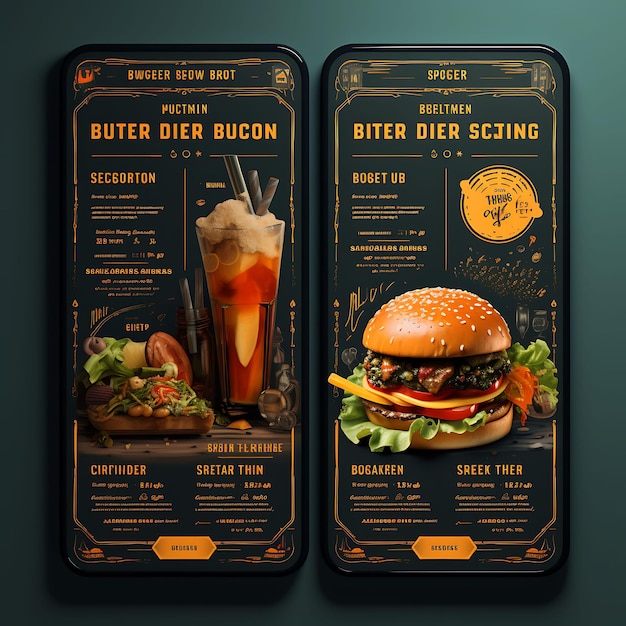 Photo appli mobile de burger joint design de concept rétro et nostalgique menu de nourriture et de boissons vintage