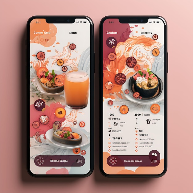 Appli mobile de cuisine de fusion asiatique Concept contemporain et éclectique Design menu de nourriture et de boissons