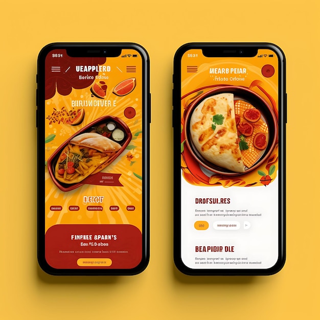 Appli mobile d'Empanada Express Design festif et animé avec un menu d'aliments et de boissons latino-américains