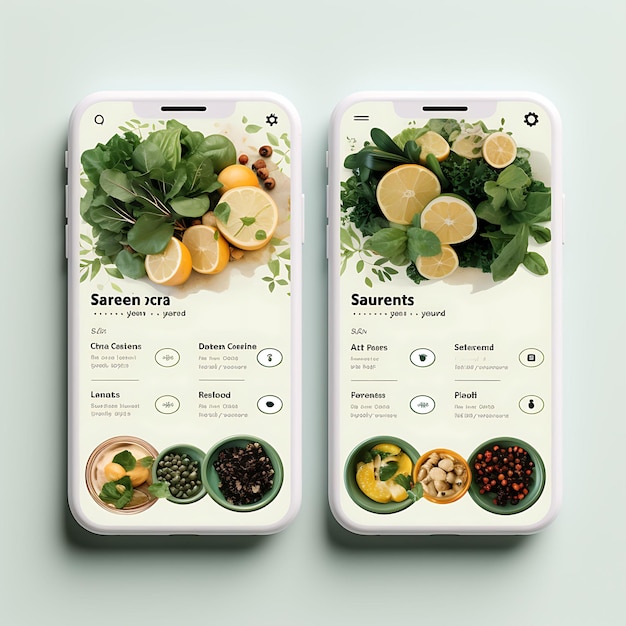 Appli mobile de Salad Bar Conception de conception fraîche et saine La nature a inspiré un menu d'aliments et de boissons
