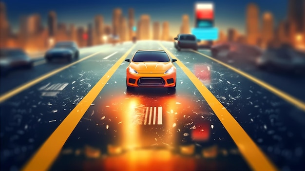 Application de navigation automobile ou de contrôle de voiture pour le concept d'appareils intelligents et illustration 3D
