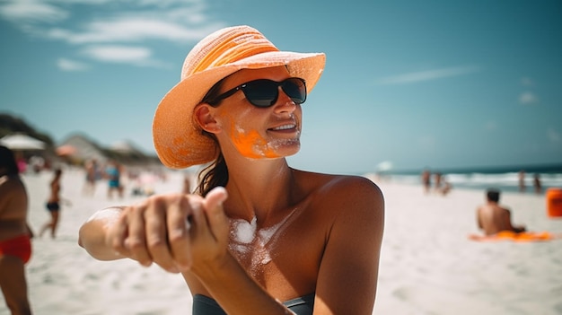 Appliquer de la crème solaire sur la plage