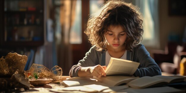 Photo apprentissage ciblé enfant engagé dans les devoirs un effort déterminé dans la poursuite de la connaissance