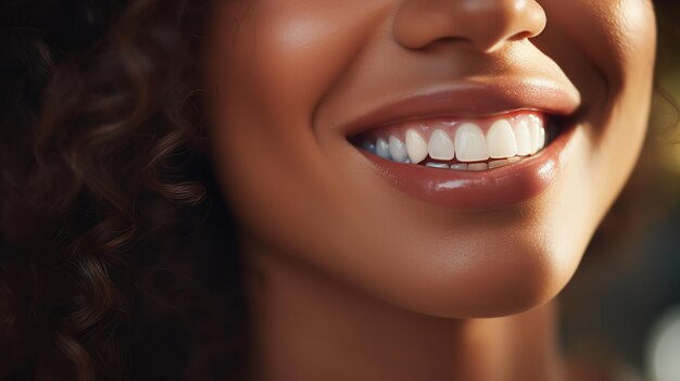 Après le blanchiment des dents, un joli sourire féminin, santé bucco-dentaire, idée de dentisterie, Ai générative