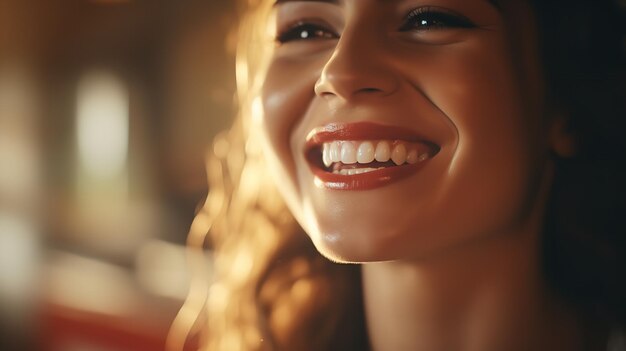 Après le blanchiment des dents, un joli sourire féminin, santé bucco-dentaire, idée de dentisterie, Ai générative