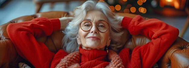 Après la célébration du Nouvel An, une photo complète d'une magnifique grand-mère avec les bras tendus est montrée.