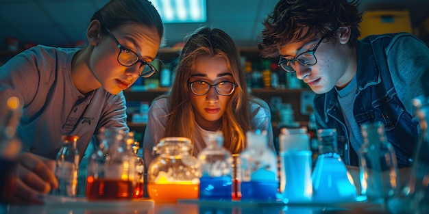 Après les heures d'expérience scientifique du lycée Les adolescents explorent le concept de la fabrication de potions L'expérience scientifique de l'école secondaire Les adolescents Potions après les heures