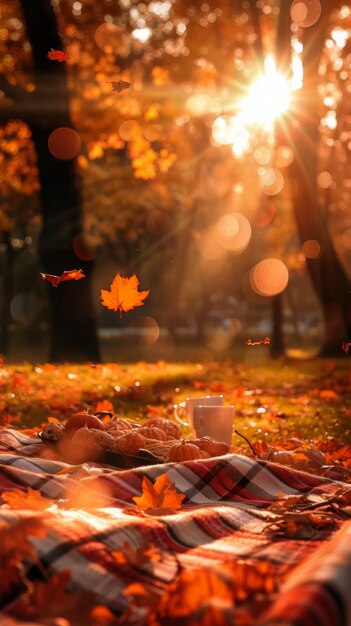 Un après-midi d'automne serein dans un parc aux feuilles dorées et à la lumière du soleil