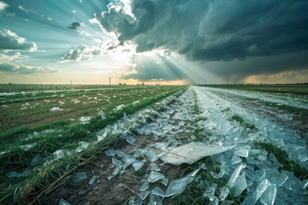 Après une tempête de grêle une image visuellement frappante capturant les suites d'une tempête de granit