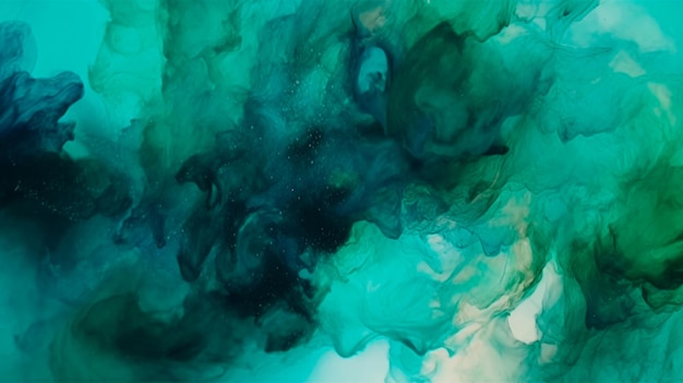 Aquarelle abstraite bleu sarcelle et fond vert IA générative