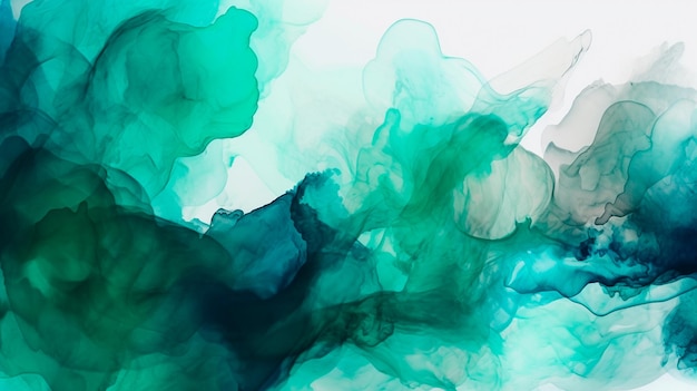 Aquarelle abstraite bleu sarcelle et fond vert IA générative