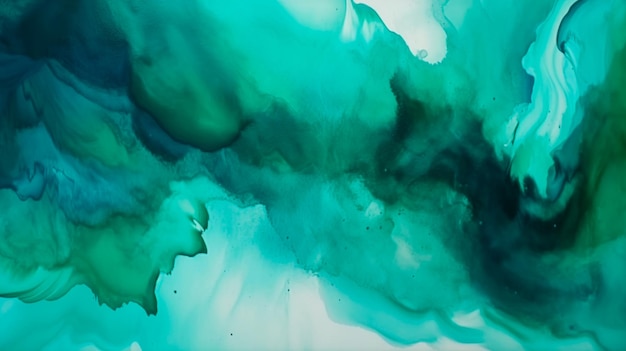 Aquarelle abstraite bleu sarcelle et fond vert IA générative