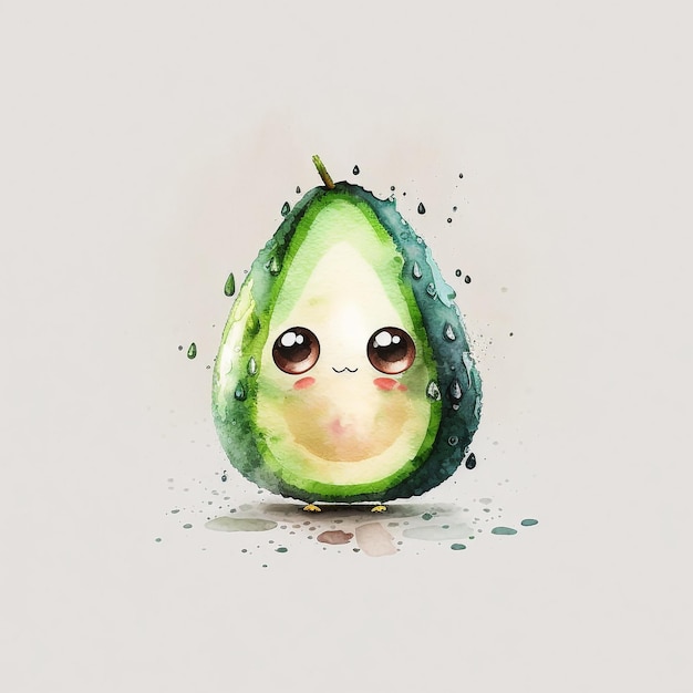 Aquarelle Abstraite Fruits Et Légumes Mignons Kawaii Grands Yeux Colorés