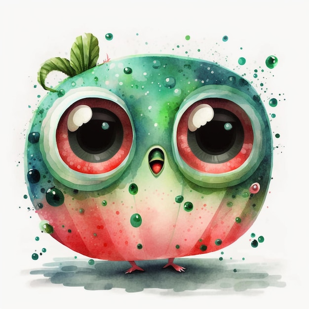 Aquarelle Abstraite Fruits Et Légumes Mignons Kawaii Grands Yeux Colorés