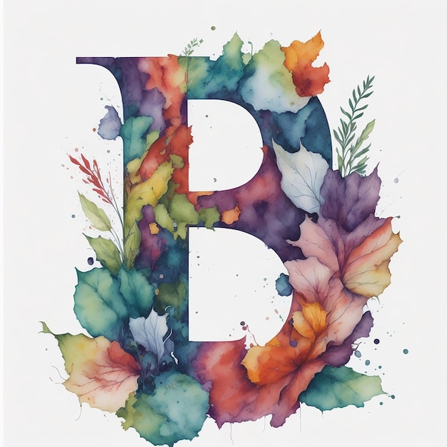 Aquarelle un alphabet B avec fleur