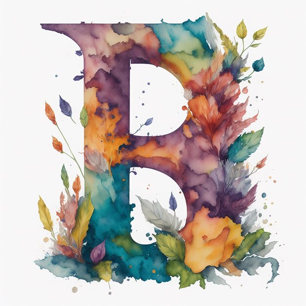 Aquarelle un alphabet B avec fleur