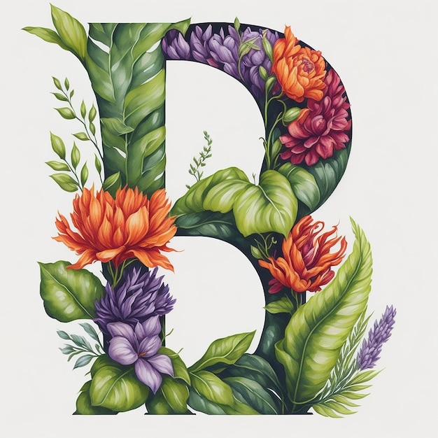 Aquarelle un alphabet B avec fleur