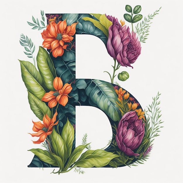 Aquarelle un alphabet B avec fleur