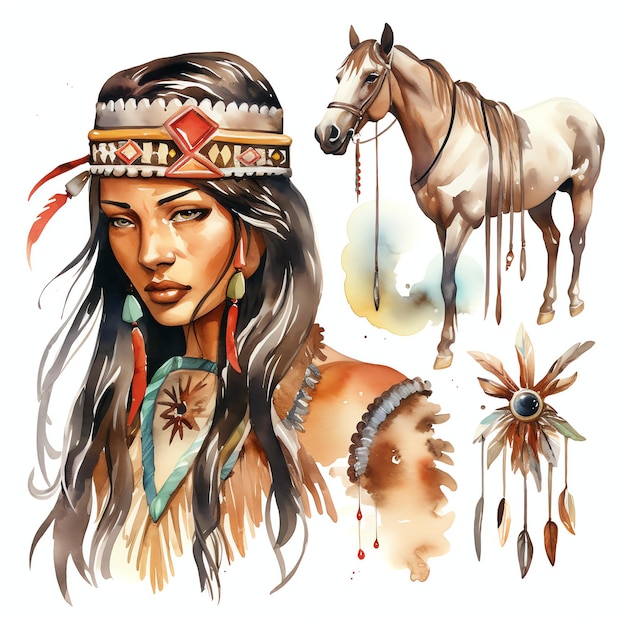 Aquarelle amérindienne ouest sauvage ouest cow-boy désert illustration clipart