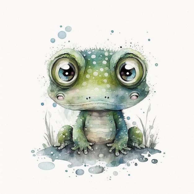 Aquarelle Animaux Mignons Style Chibi Grands Yeux Forêt Tropicale Exotique Faune Fou Abstrait