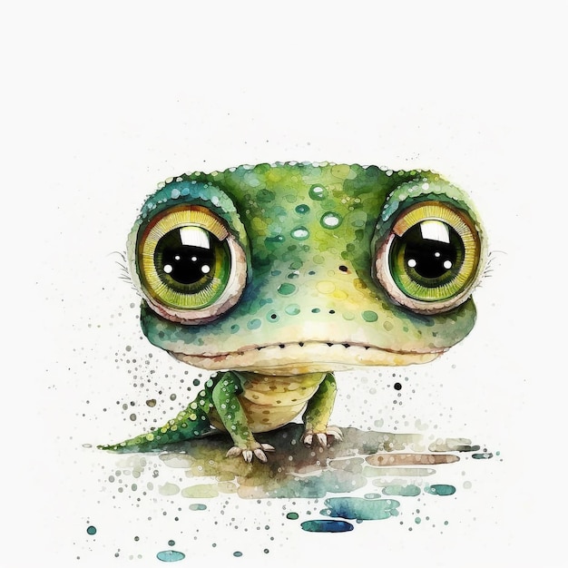 Aquarelle Animaux Mignons Style Chibi Grands Yeux Forêt Tropicale Exotique Faune Fou Abstrait