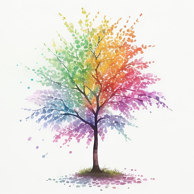 Photo aquarelle de l'arbre à l'arc-en-ciel