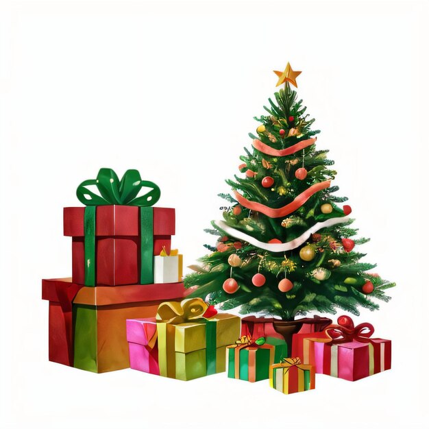 Photo aquarelle, arbre noël, et, cadeaux clipart