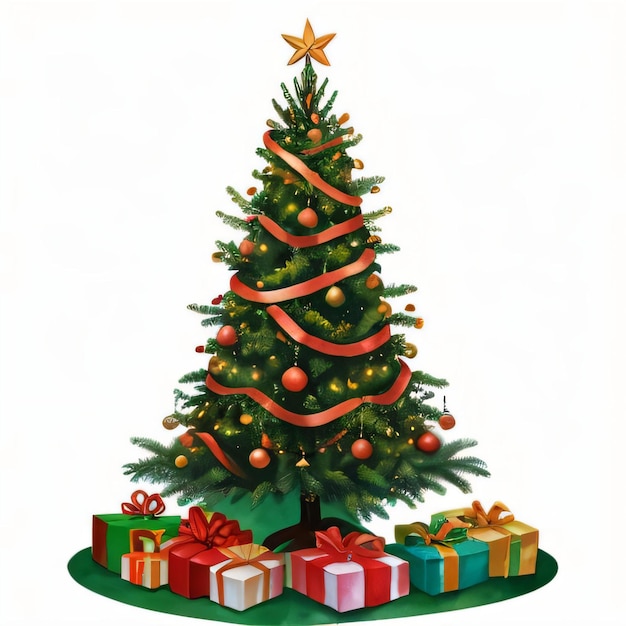 Aquarelle, arbre noël, et, cadeaux Clipart