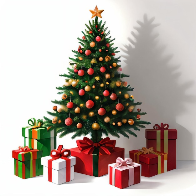 Aquarelle, arbre noël, et, cadeaux Clipart