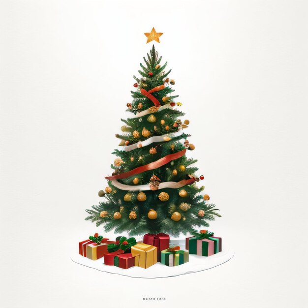 Aquarelle, arbre noël, et, cadeaux Clipart