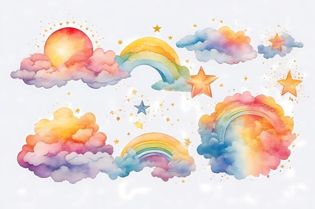 Aquarelle arc-en-ciel coloré produits joyeux