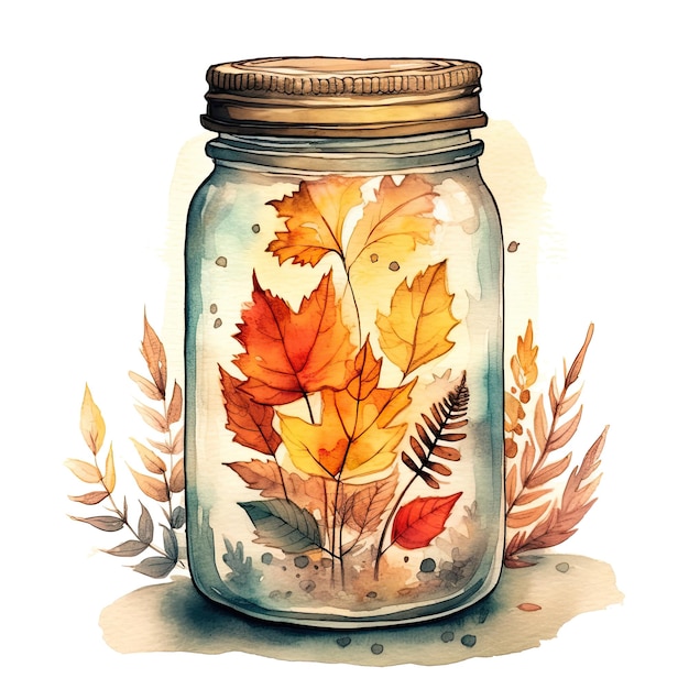 Aquarelle Autumn à l'intérieur d'un pot