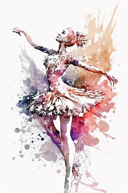 Photo une aquarelle d'une ballerine en rose et bleu.