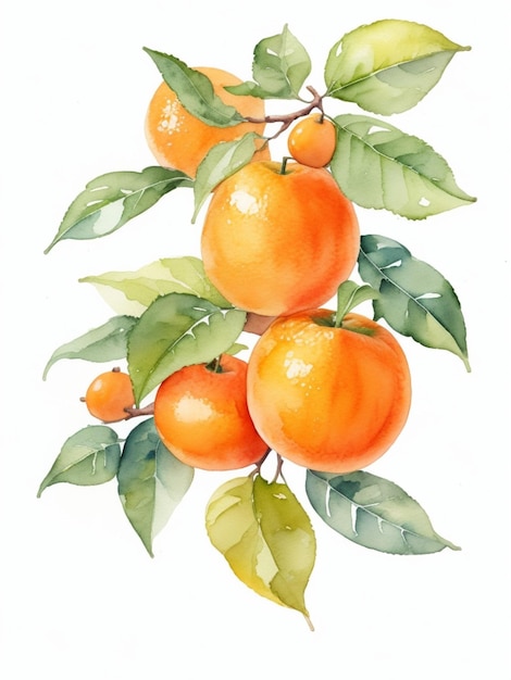 aquarelle beau fruit orange avec des feuilles