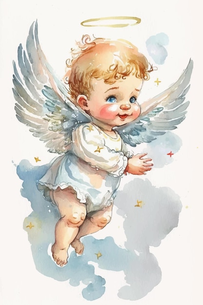 Une aquarelle d'un bébé ange avec des ailes