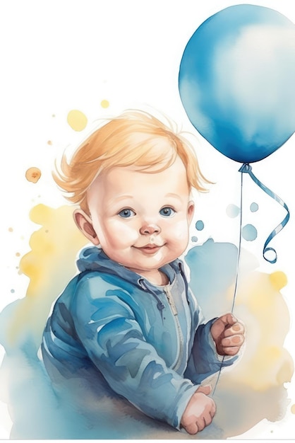 Une aquarelle d'un bébé avec des ballons