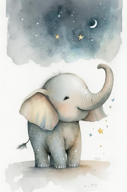 P'tit Elephant 2 - Tableau dessin à l'aquarelle d'un bébé éléphant.