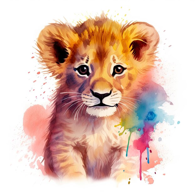 Photo aquarelle bébé lion