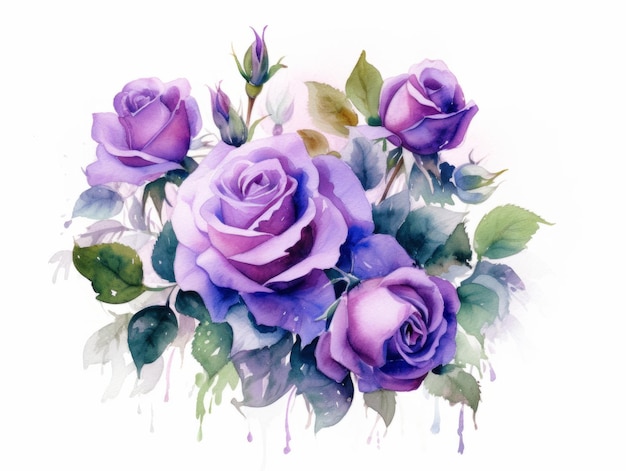 aquarelle de belles roses violettes isolées